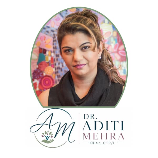 Dr Aditi the OT Headshot and Logo - District Training for School OTs